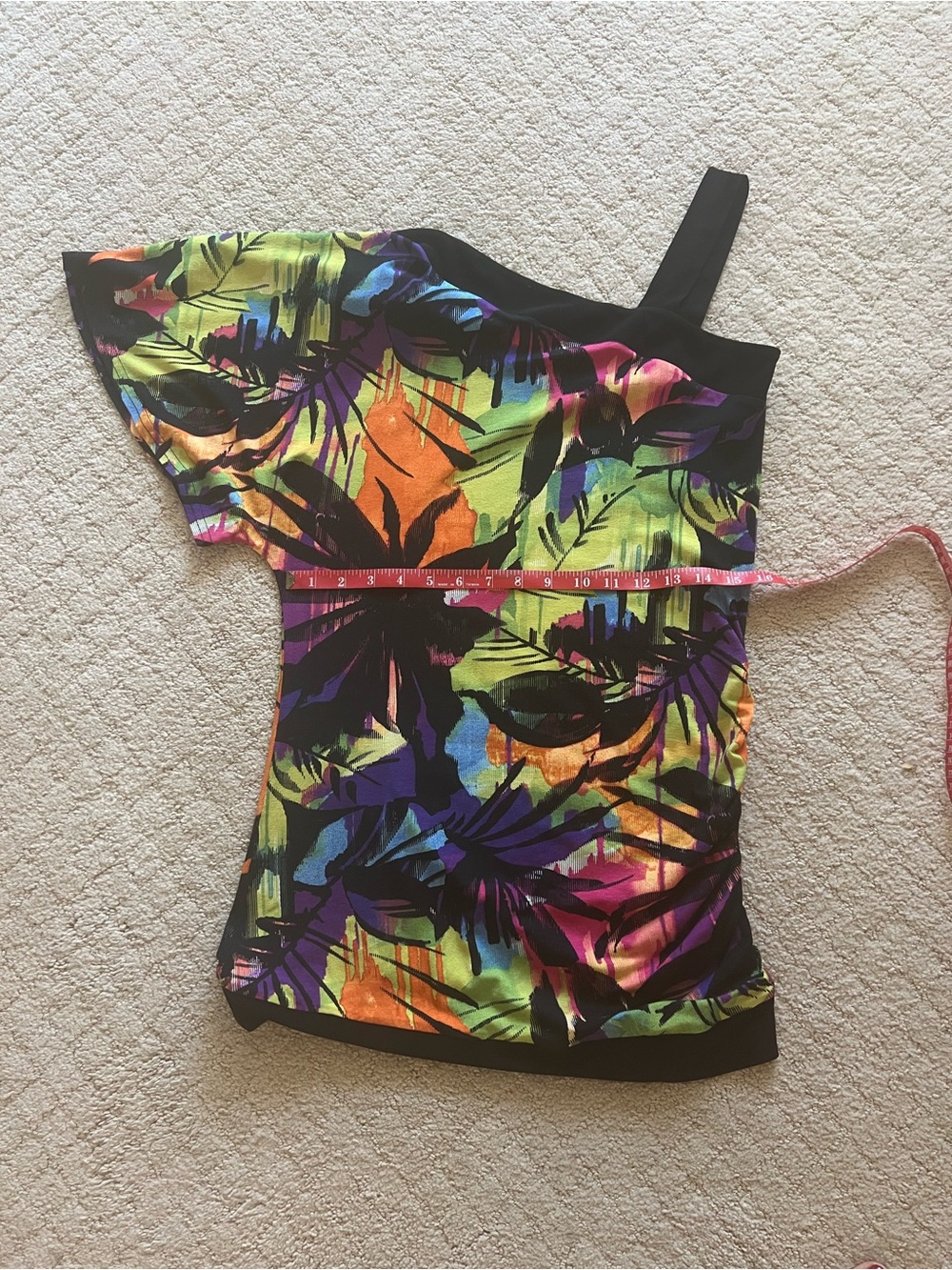 Joseph Ribkoff Size 8 Multicolor One-Shoulder Tropical Print Top stretchy